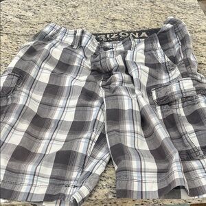 Arizona Jean Company Gray and White Plaid Cargo Shorts